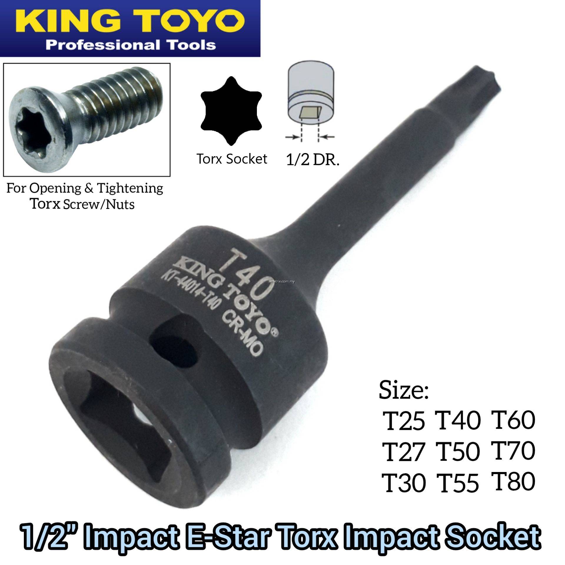 KingToyo KT-44014-T55 1/2 Inch Impact E Star Torque Torx Impact Box ...