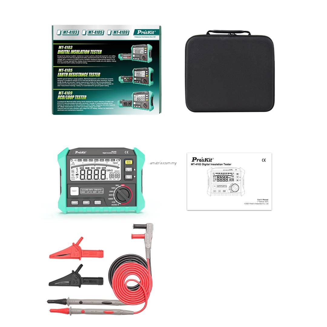 Penguji Proskit MT-4103 Penguji Penebat Digital –1000V Digital Insulation ...