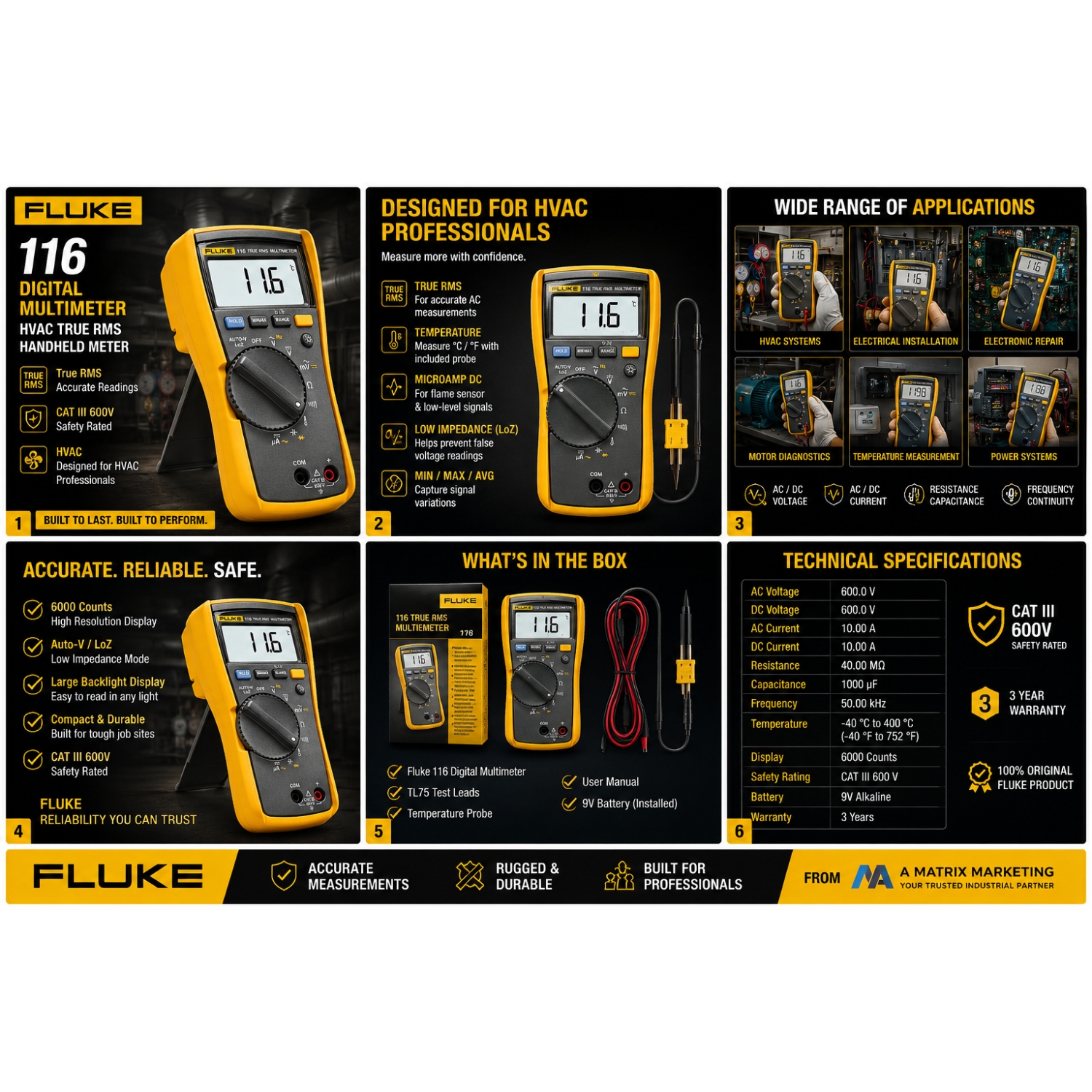 FLUKE 116 Digital Multimeter HVAC True RMS Handheld Meter_WH ...